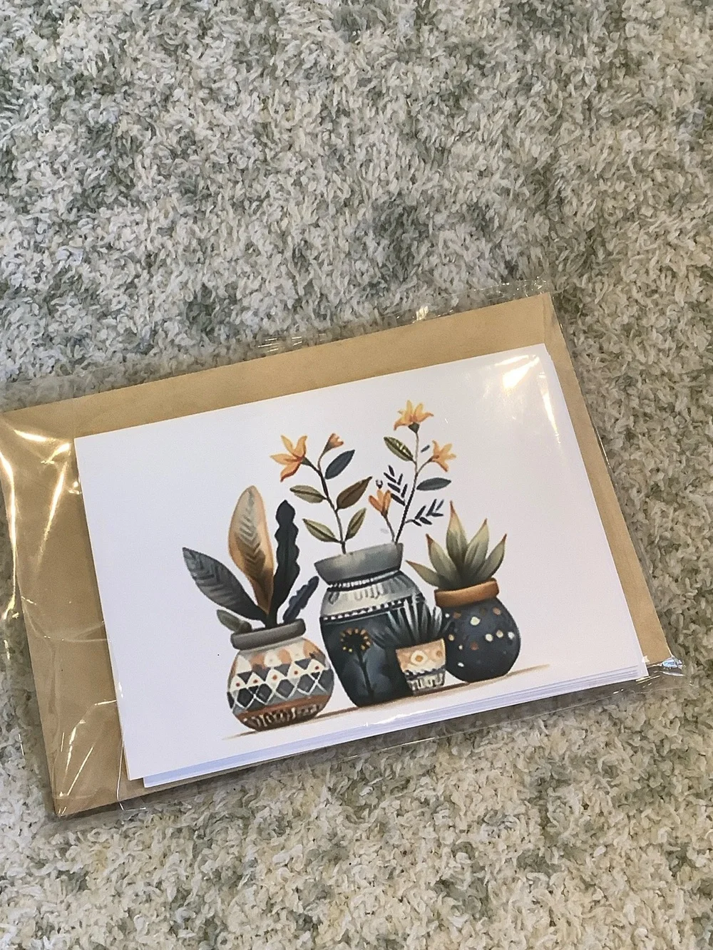 Tropical Botanical Potted Plants Note Cards Set of 6 same design, NWT HC 6x4.5”